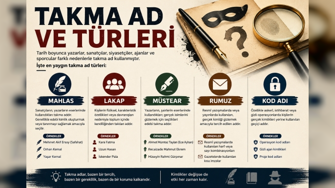 Takma Ad ve Türleri: Mahlas, Lakap, Müstear, Rumuz ve Kod Adı