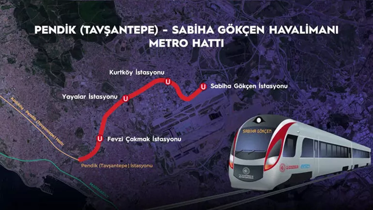 Pendik tavşantepe sabiha gökçen havalimanı metro hattı 
tavşantepe istasyonu, fevzi çakmak, yayalar, kurtköy, sabiha gökçen istasyonu